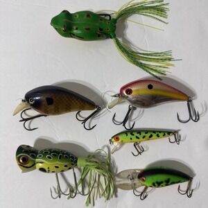 Vtg Fishing Lure Mixed LOT 6 Pcs Unmarked Rebel Floater Top Water Frog Crankbait